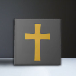 Gouden kruis op zwart tegeltje