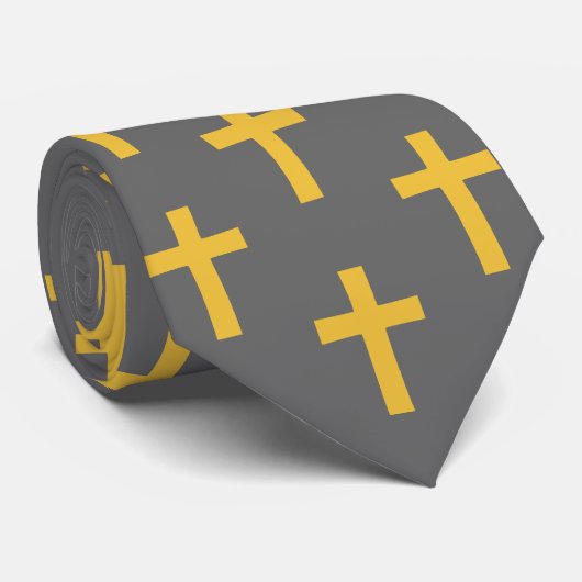 Gouden kruis op zwarte Stropdas (Opgerold)