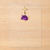 Gouden Kruis Paarse Bloem Gouden Tekst Eerste Comm Acryl Uitnodigingen (Voorkant)