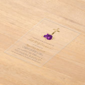 Gouden Kruis Paarse Bloemen Eerste Communie Acryl Uitnodigingen (Laagn)