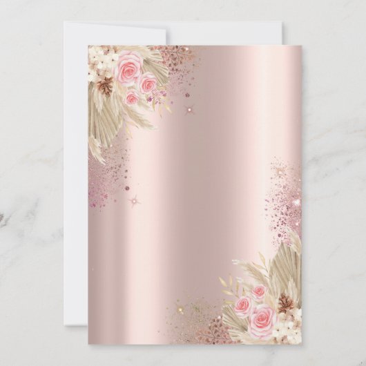 Gouden Kruis Pampas Gras Bloemen Doop Roze Goud  Kaart (Achterkant)