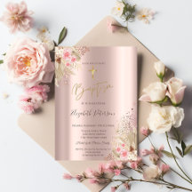 Gouden Kruis Pampas Gras Bloemen Doop Roze Goud 