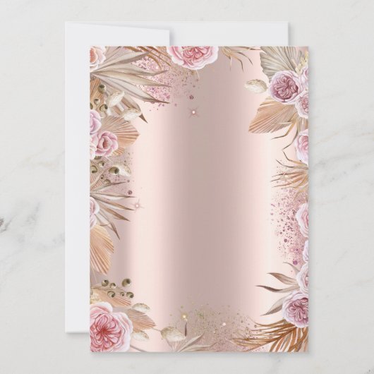 Gouden Kruis Pampas Gras Boho Bloemen Doop Kaart (Achterkant)