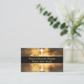 Gouden Kruis Reflectie Kerk Pastor Zwart Visitekaartje (Staand voorkant)