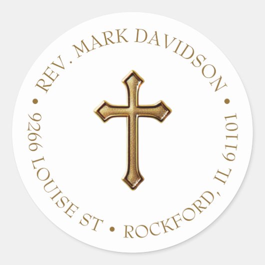 Gouden Kruis Religieus Adres Ronde Sticker (Voorkant)