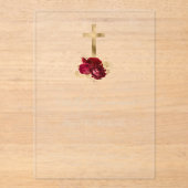 Gouden Kruis Rode Bloemen Gouden Tekst Eerste Comm Acryl Uitnodigingen (Voorkant)