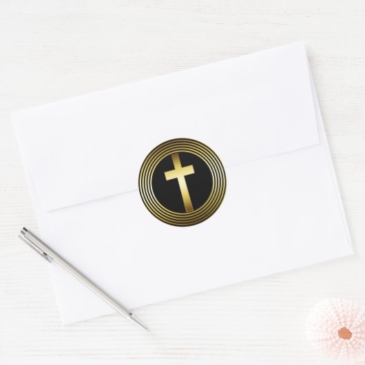 GOUDEN KRUIS RONDE STICKER (Envelop)