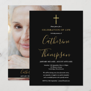 Gouden Kruis Rouwdienst Viering van het Leven Foto Kaart