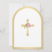 Gouden Kruis Roze Rozen Bloemenboog Eerste Communi Kaart (Achterkant)