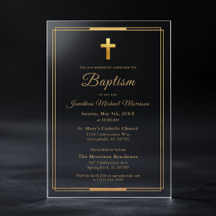Gouden Kruis Script Typografie Chic Elegante Doop Acryl Uitnodigingen