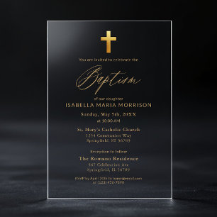 Gouden Kruis Script Typografie Chic Elegante Doop Acryl Uitnodigingen