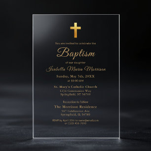 Gouden Kruis Script Typografie Chic Elegante Doop Acryl Uitnodigingen