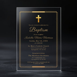 Gouden Kruis Script Typografie Chic Elegante Doop Acryl Uitnodigingen