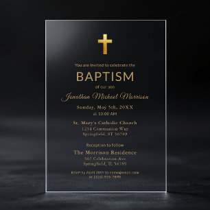 Gouden Kruis Script Typografie Chic Elegante Doop Acryl Uitnodigingen