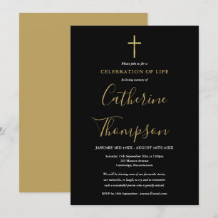 Gouden Kruis Script Uitvaart Viering Van Het Leven Kaart