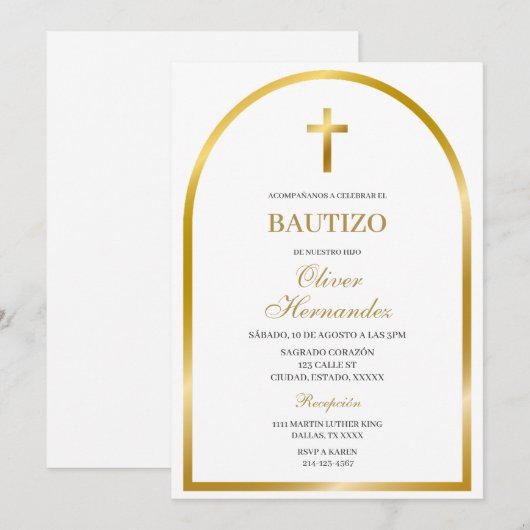 Gouden kruis Spaanse doop Kaart (Voorkant / Achterkant)