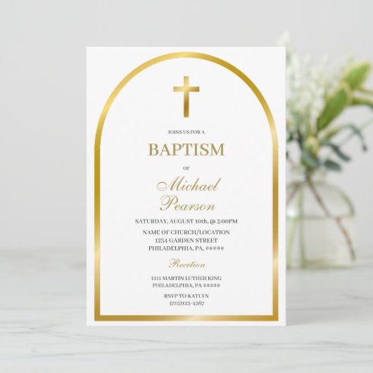 Gouden kruis Spaanse doop uitnodiging (Staand voorkant)