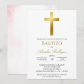 Gouden Kruis Spaanse doop uitnodiging (Voorkant / Achterkant)