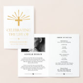 Gouden Kruis & Stralen Elegant Begrafenisprogramma Folie Kaarten (Display)