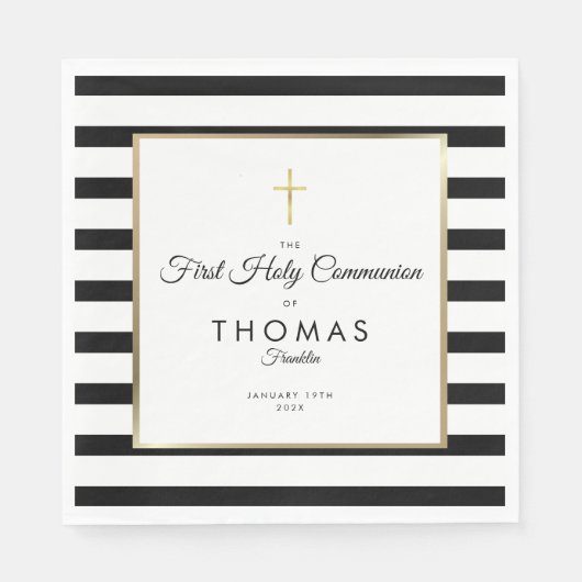 Gouden Kruis Streep Eerste Heilige Communie Servet (Voorkant)