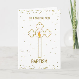 Gouden kruis voor de doop van een zoon kaart