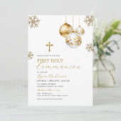 Gouden Kruis Winter Kerstmis Eerste Heilige Commun Kaart (Staand voorkant)