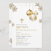 Gouden Kruis Winter Kerstmis Eerste Heilige Commun Kaart (Voorkant / Achterkant)