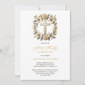 Gouden Kruis Witte Rozen Lelies Eerste Heilige Com Kaart (Voorkant)