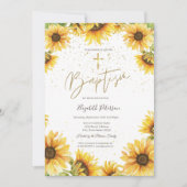 Gouden kruis Zonnebloemen Doop Kaart (Voorkant)