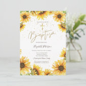 Gouden kruis Zonnebloemen Doop Kaart (Staand voorkant)