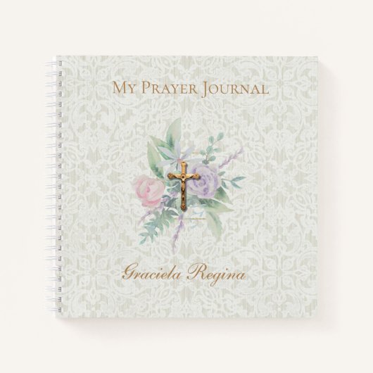 Gouden kruisbeeld | Bloemen | Gebed | Tijdschrift Notitieboek (Voorkant)