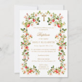 Gouden Kruisbloemen & Aardbeien Doop Kaart (Voorkant)