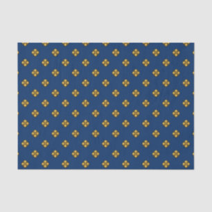 Gouden kruisbloemige bloemen op blauw tissuepapier