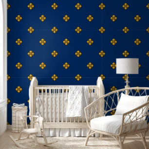 Gouden kruisbloemige bloemen op Deep Blue Behang