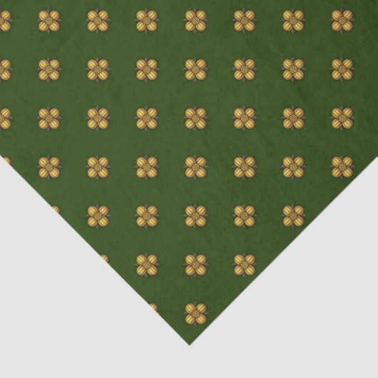 Gouden kruisbloemige bloemen op Hunter Green Tissuepapier (Detail)