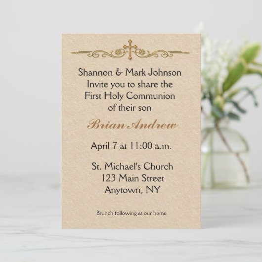 Gouden Kruisreligie Uitnodiging (Staand voorkant)