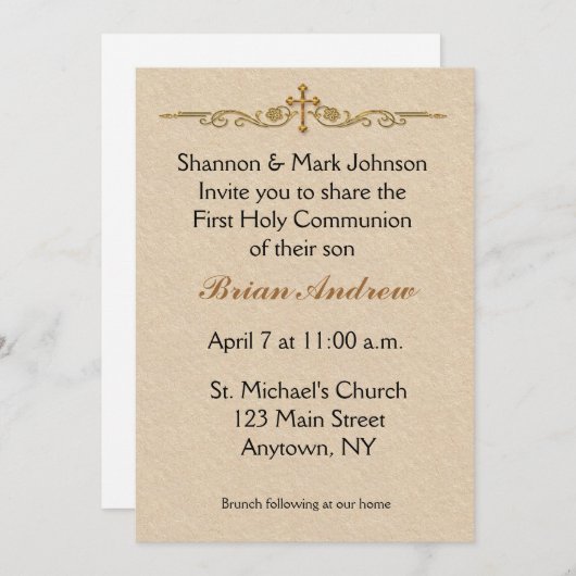 Gouden Kruisreligie Uitnodiging (Voorkant / Achterkant)