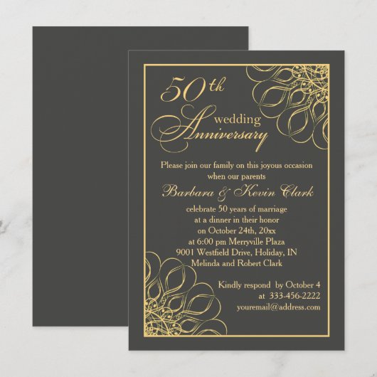 Gouden krullen 50ste huwelijksverjaardag kaart (Voorkant / Achterkant)