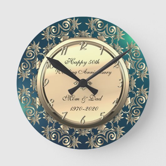 Gouden Krullen Diamant Groen 50ste Trouwdag Ronde Klok (Voorkant)