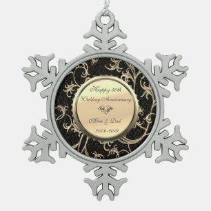 Gouden krullen diamanten 50ste huwelijksverjaardag tin sneeuwvlok ornament