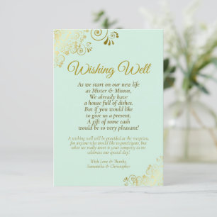 Gouden krullen op Mint Green Wedding Wishing Well Informatiekaartje