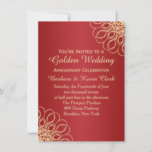 Gouden krullen op rode 50ste verjaardag kaart (Achterkant)