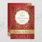 Gouden krullen op rood 50-jarig jubileum kaart (Voorkant / Achterkant)