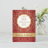 Gouden krullen op rood 50-jarig jubileum kaart (Staand voorkant)