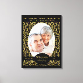Gouden krullen op zwart 50-jarig huwelijksjubileum canvas afdruk