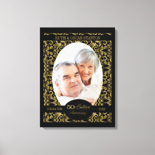 Gouden krullen op zwart 50-jarig huwelijksjubileum canvas afdruk