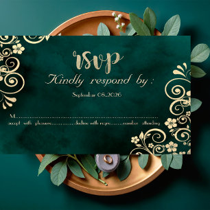 Gouden Krullen Smaragdgroene Trouw RSVP Kaart