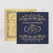 Gouden krullen, verbonden harten 50ste verjaardag kaart (Voorkant / Achterkant)