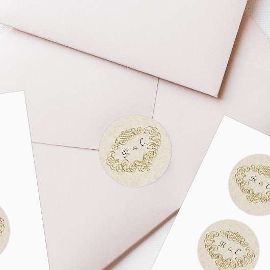 Gouden kuif bloeien bruiloft envelop afdichtingen ronde sticker