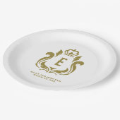 Gouden kuif monogram papieren bordje (Gekanteld)